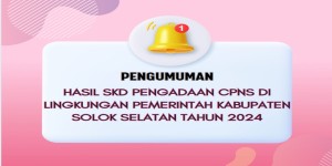 PENGUMUMAN HASIL SELEKSI KOMPETENSI DASAR (SKD)  PENGADAAN CPNS DI LINGKUNGAN PEMERINTAH KABUPATEN SOLOK SELATAN TAHUN 2024