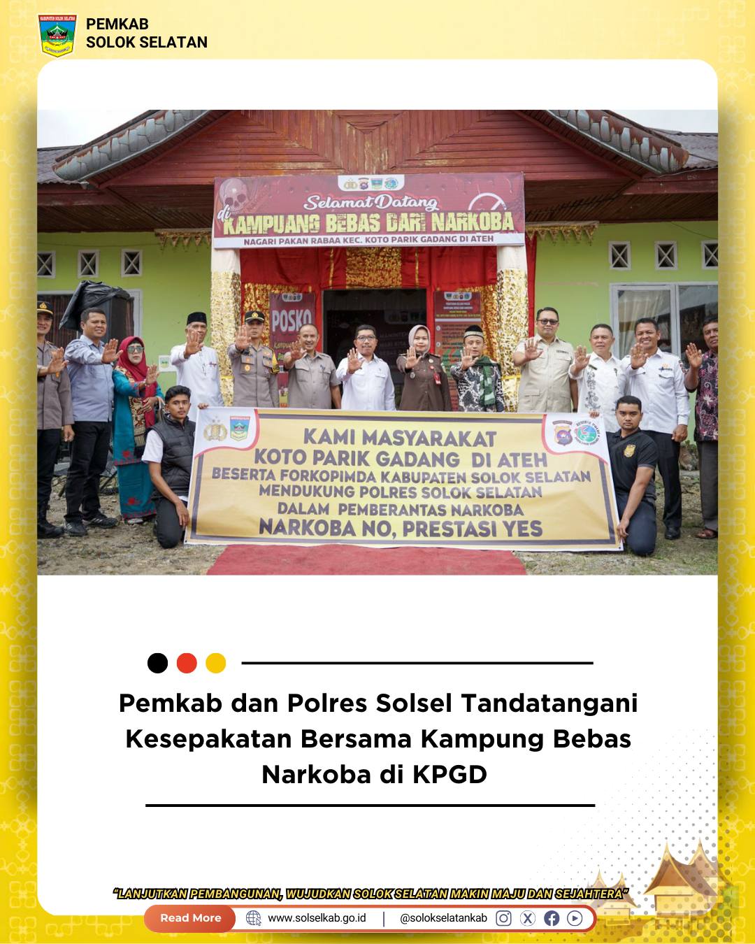 Pemkab dan Polres Solsel Tandatangani Kesepakatan Bersama Kampung Bebas Narkoba di KPGD
