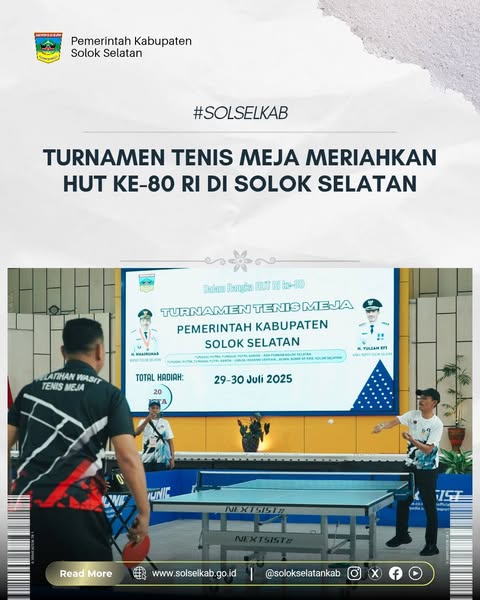 Turnamen Tenis Meja Meriahkan HUT ke-80 RI di Solok Selatan