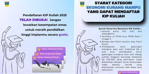 Pendaftaran KIP Kuliah 2025 (Kartu Indonesia Pintar Kuliah) dibuka.